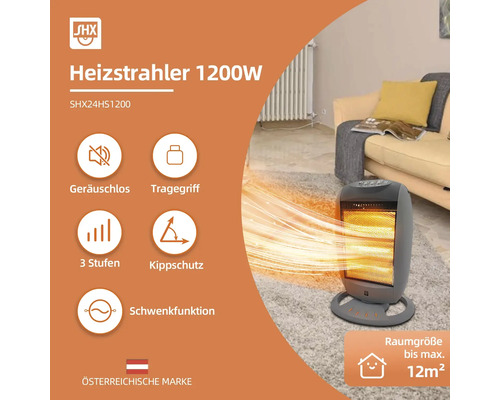 Heizstrahler mit 1200 Watt Leistung im Wohnzimmer