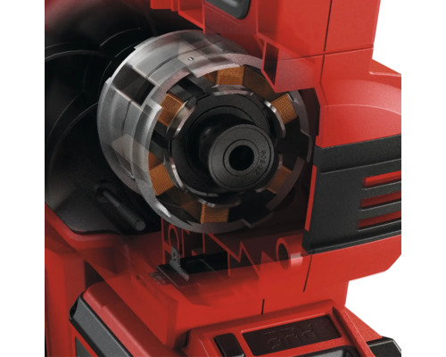 Innenansicht einer Elektrowerkzeugmaschine, die den Motor und die Spule zeigt