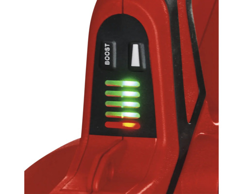 Akkustandsanzeige einer roten Bohrmaschine