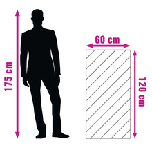Illustration der Maße 120 cm Höhe und 60 cm Breite, im Vergleich zu einer 175 cm großen Person