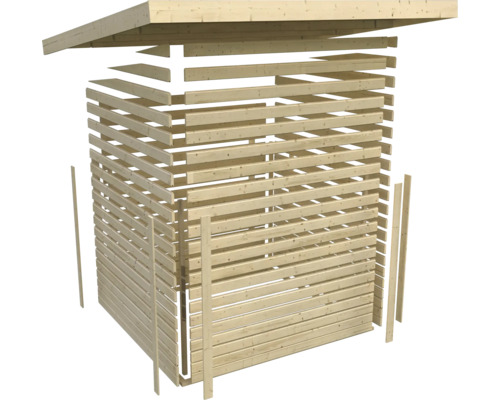 Illustration eines Holzunterstandes zur Lagerung von Brennholz