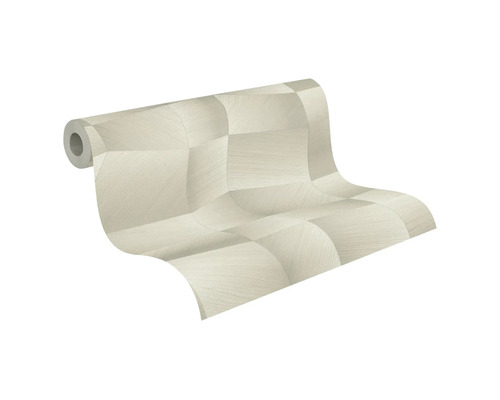 Vliestapete mit geometrischem Muster in 3D-Optik in Beige mit feiner Struktur.