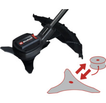 Einhell Logo. Aufsatz für Rasentrimmer mit Messer und Spule.