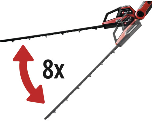 Einhell Logo. Heckenschere mit achtfacher Schnittwinkelverstellung.
