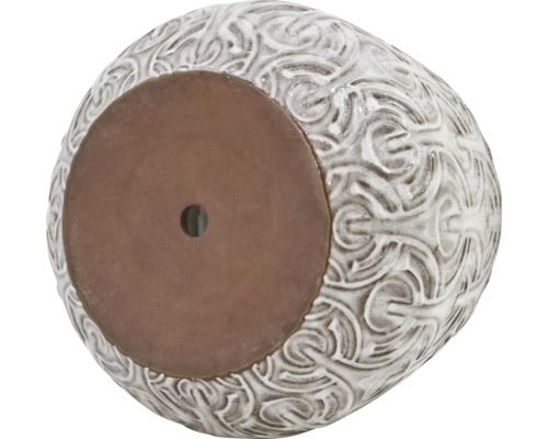 Blumentopf mit Ornamenten und Entwässerungsloch in der Unterseite