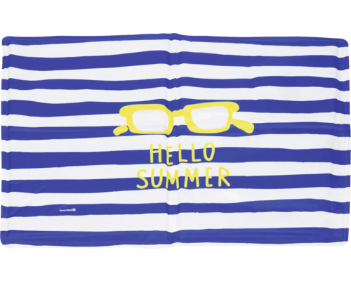 Strandtuch mit Streifen, Sonnenbrillenmotiv und dem Schriftzug Hallo Sommer