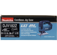 Makita Akku-Stichsäge DJV182Z 18 Volt Lithium-Ionen in der Produktverpackung mit bürstenlosem Motor.