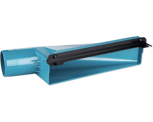 Staubabsaugadapter für Hobel aus blauem Kunststoff mit schwarzer Metallverstärkung