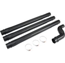 Makita Set mit drei Verlängerungsrohren, einem Bogenrohr und drei Schlauchschellen aus Metall für Laubbläser.