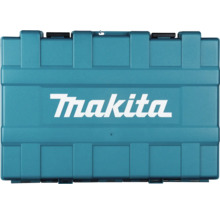 Türkisfarbener Makita Werkzeugkoffer aus Kunststoff mit Makita Logo auf dem Deckel.