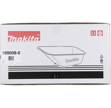 Makita Logo, Verpackung für Transportwanne 199008-0 mit schematischer Zeichnung der Wanne, Versandsymbolen und Recyclinghinweisen.