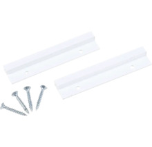 Zwei weiße Führungsschienen und vier Schrauben