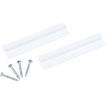 Zwei weiße Führungsschienen mit vier Schrauben