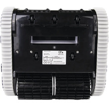 Unterseite eines Poolreinigungsroboters mit Bürsten und Raupen