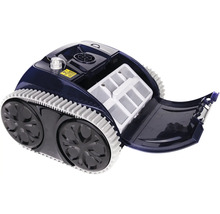 Poolroboter mit geöffnetem Filterfach