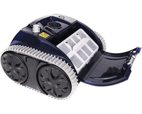 Poolroboter mit geöffnetem Filterfach