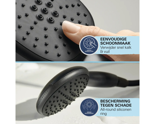 Duschkopf mit Speedclean Funktion zur einfachen Reinigung und Shockproof zum Schutz vor Beschädigung.