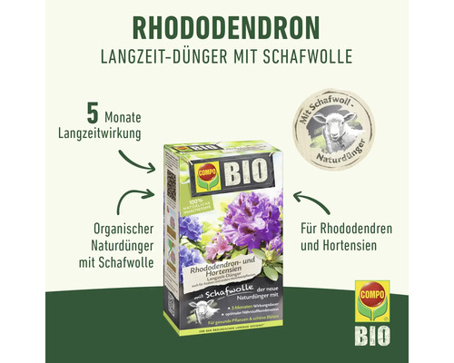 Compo Bio Rhododendron Langzeit-Dünger mit Schafwolle für Rhododendren und Hortensien