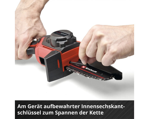 Einhell Akku-Kettensäge mit Inbusschlüssel zum Spannen der Kette