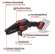 Einhell Akku-Kettensäge mit 12,5 cm Schnittlänge