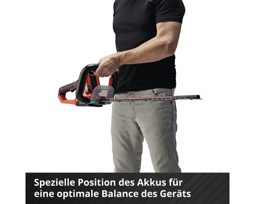Eine Person hält eine Akku-Heckenschere.