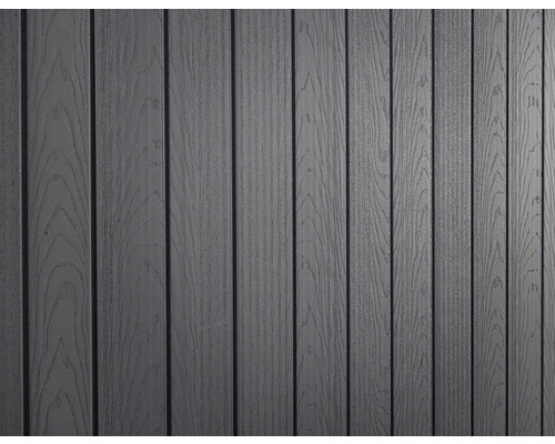 Graue Kunststofffassade mit Holzoptik