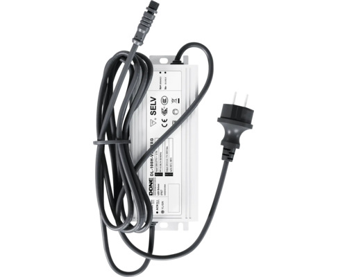 LED-Treiber 100 Watt 24 Volt IP67 mit Stecker und Anschlusskabel, SELV-zertifiziert.