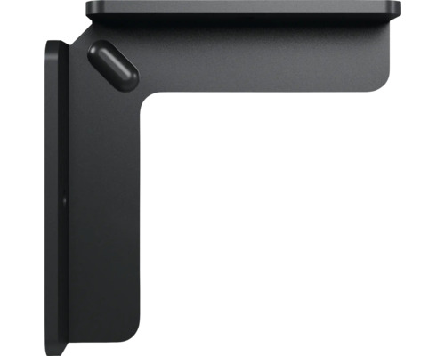 Schwarzer Regalwinkel aus Metall, 90 Grad, pulverbeschichtet für die Wandmontage.