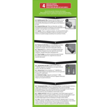 Infografik mit 4 einfachen Schritten zur Anwendung einer Rattenfalle: Beködern, Platzieren, Scharfschalten und Entsorgung der Ratte.