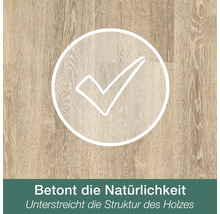 Holzoberfläche mit betonten Maserungen zur Hervorhebung der natürlichen Holzstruktur.