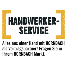 Hornbach Handwerker-Service Logo mit dem Hinweis alles aus einer Hand mit Hornbach als Vertragspartner zu erhalten.