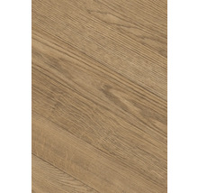 Detailansicht eines Bodenbelags in Eichenoptik mit ausgeprägter Holzmaserung.