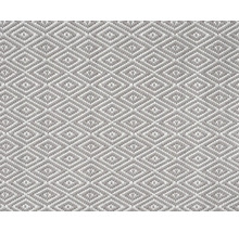 Webteppich mit geometrischem Rautenmuster in Grau und Weiß.