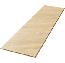 Einzelnes Bodenpaneel in heller Eichenoptik mit sichtbarer Holzmaserung und Klickverbindung.