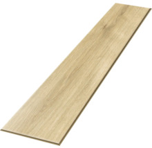 Einzelne Bodenplanke mit Holzdekor in heller Eichenoptik und strukturierter Oberfläche für Bodenbeläge.