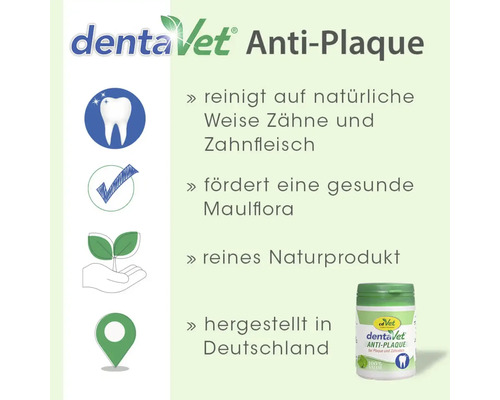 dentaVet Logo. dentaVet Anti-Plaque reinigt Zähne natürlich, fördert gesunde Maulflora, reines Naturprodukt, hergestellt in Deutschland.