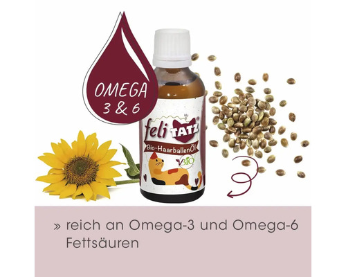 Feli TATZ Bio-Haarballenöl für Katzen, reich an Omega-3 und Omega-6 Fettsäuren, mit Sonnenblume und Samen.