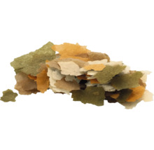 Mehrfarbiges Flockenfutter für Aquarienfische.