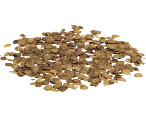 Fischfutter in Flockenform für Aquarienfische, dünne und rundliche Plättchen.