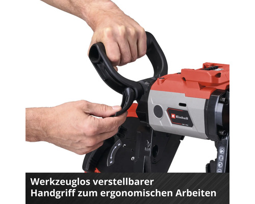 Einhell Elektrowerkzeug mit werkzeuglos verstellbarem Handgriff für ergonomisches Arbeiten.
