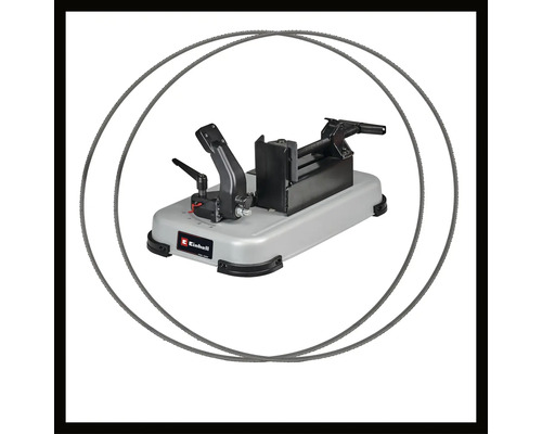 Einhell Metallbandsäge-Untergestell mit zwei Bandsägeblättern für präzises Schneiden von Metall.