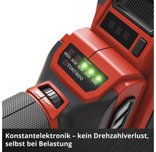 Elektrowerkzeug mit Konstantelektronik, Geschwindigkeitsregler und LED-Anzeige für Drehzahlstufen und Überlastungsschutz.