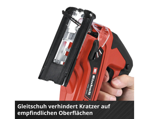 Einhell Akku-Stichsäge mit Gleitschuh zum Schutz empfindlicher Oberflächen vor Kratzern.