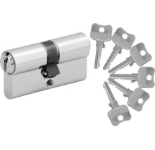 Doppelprofilzylinder aus Metall mit sechs Schlüsseln.