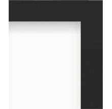 Nahaufnahme einer Bildecke mit schwarzem Rahmen und weißem Passepartout.