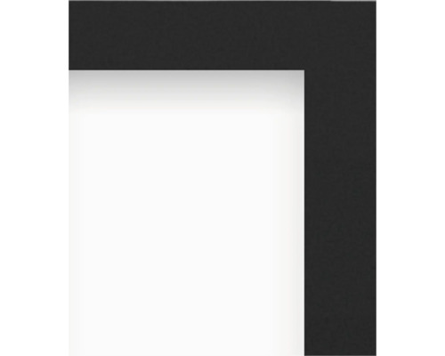 Nahaufnahme einer Bildecke mit schwarzem Rahmen und weißem Passepartout.