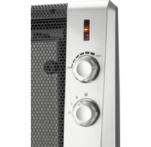 Bedienteil eines Heizgeräts mit Thermostatregler, Stufenschalter und Kontrollleuchte.