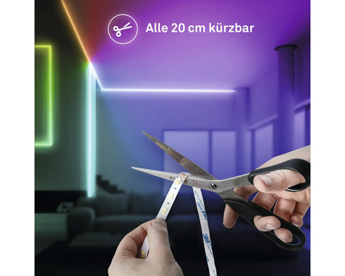 LED-Streifen wird mit einer Schere gekürzt, alle 20 Zentimeter kürzbar.