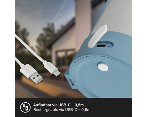 Detailansicht eines Produkts mit USB-C Anschluss und einem 0,5 Meter langen USB Ladekabel.