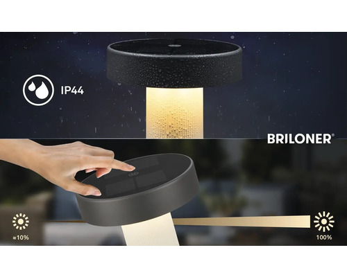 Briloner LED-Tischleuchte mit IP44 Spritzwasserschutz und Touch-Dimmfunktion von circa 10 bis 100 Prozent.